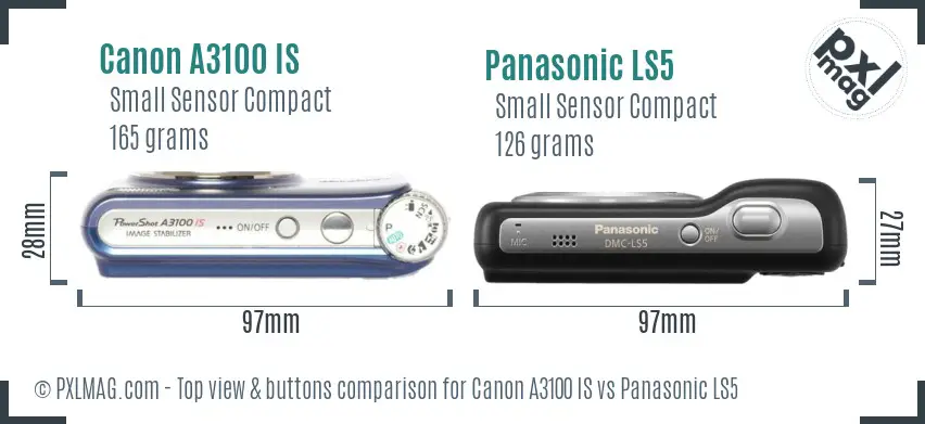 Canon A3100 IS vs Panasonic LS5 top view buttons comparison