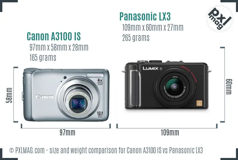 Canon A3100 IS vs Panasonic LX3 size comparison