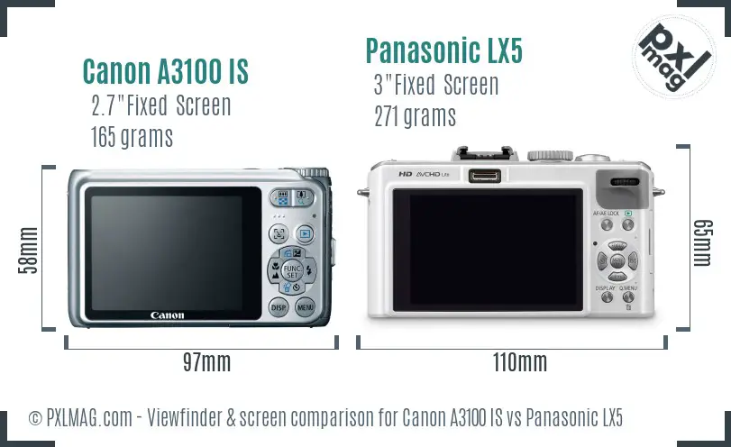 Canon A3100 IS vs Panasonic LX5 Screen and Viewfinder comparison Canon A3100 IS vs Panasonic LX5 Screen and Viewfinder comparison