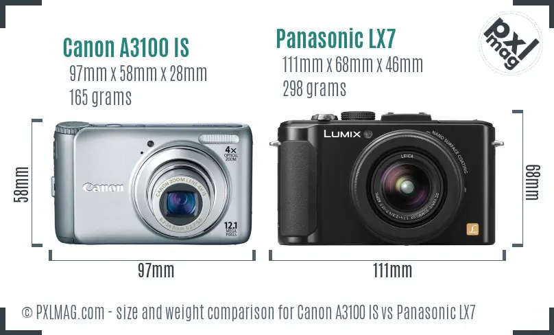 Canon A3100 IS vs Panasonic LX7 size comparison