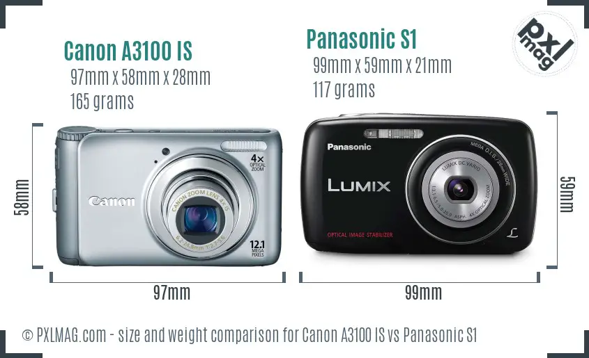 Canon A3100 IS vs Panasonic S1 size comparison