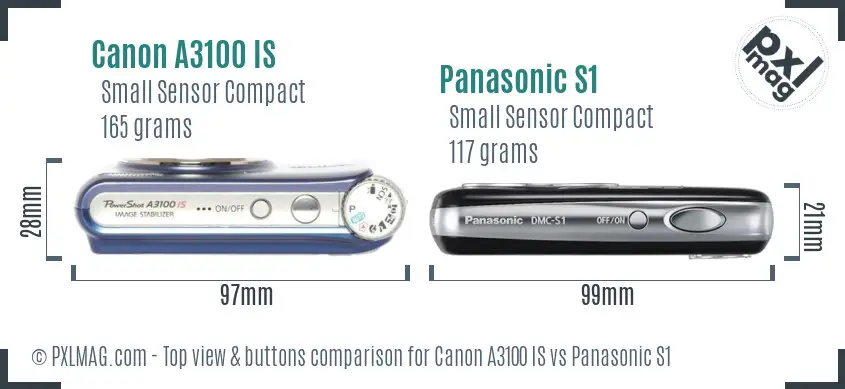 Canon A3100 IS vs Panasonic S1 top view buttons comparison