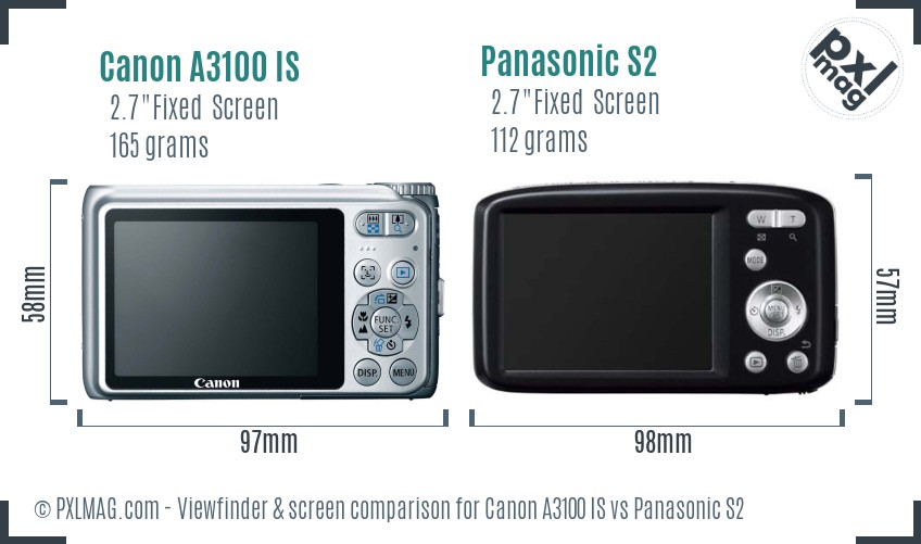 Canon A3100 IS vs Panasonic S2 Screen and Viewfinder comparison
