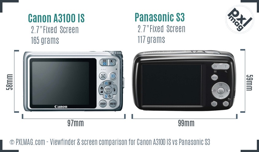 Canon A3100 IS vs Panasonic S3 Screen and Viewfinder comparison
