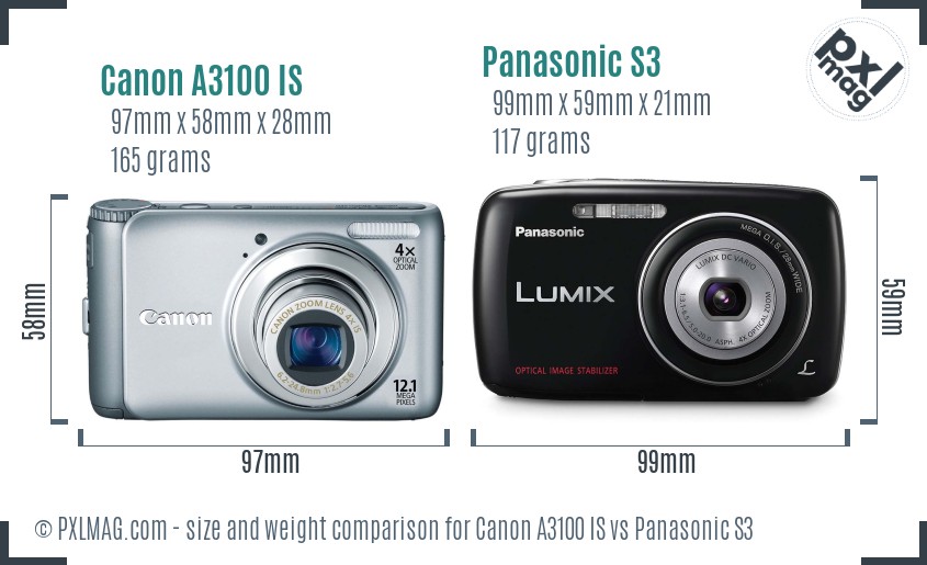 Canon A3100 IS vs Panasonic S3 size comparison