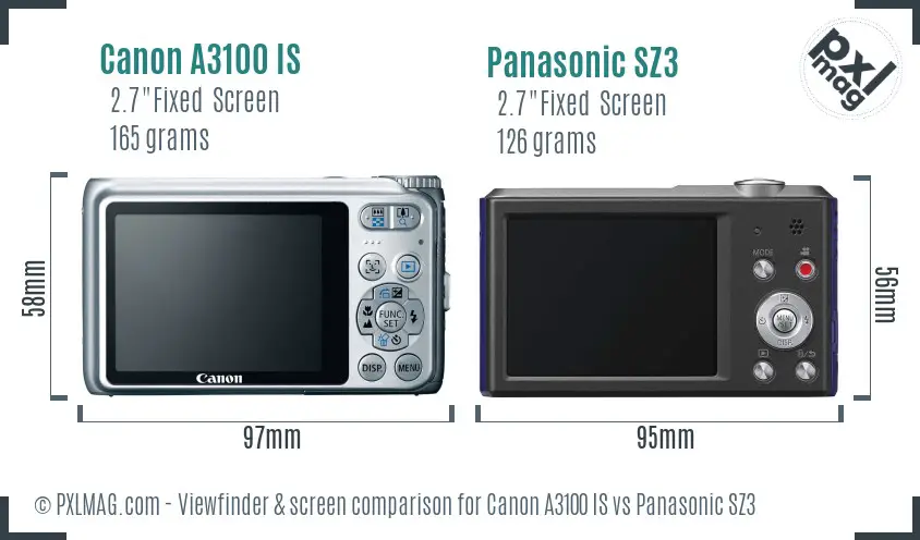 Canon A3100 IS vs Panasonic SZ3 Screen and Viewfinder comparison