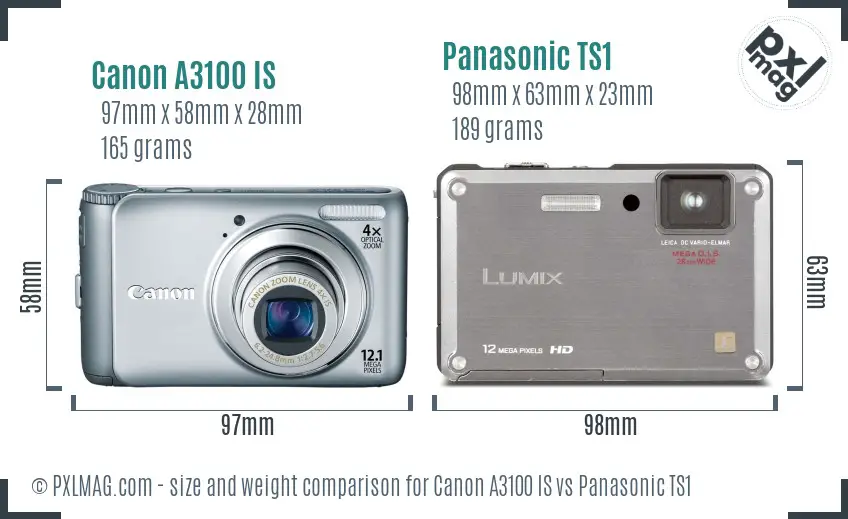 Canon A3100 IS vs Panasonic TS1 size comparison