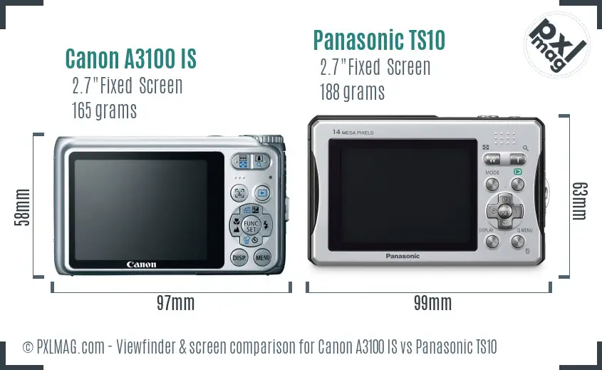 Canon A3100 IS vs Panasonic TS10 Screen and Viewfinder comparison