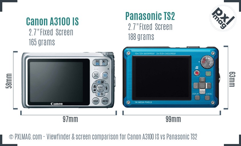 Canon A3100 IS vs Panasonic TS2 Screen and Viewfinder comparison
