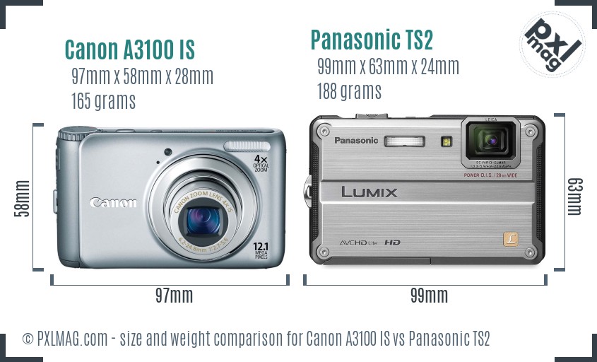 Canon A3100 IS vs Panasonic TS2 size comparison