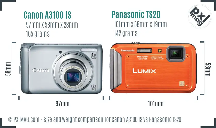 Canon A3100 IS vs Panasonic TS20 size comparison