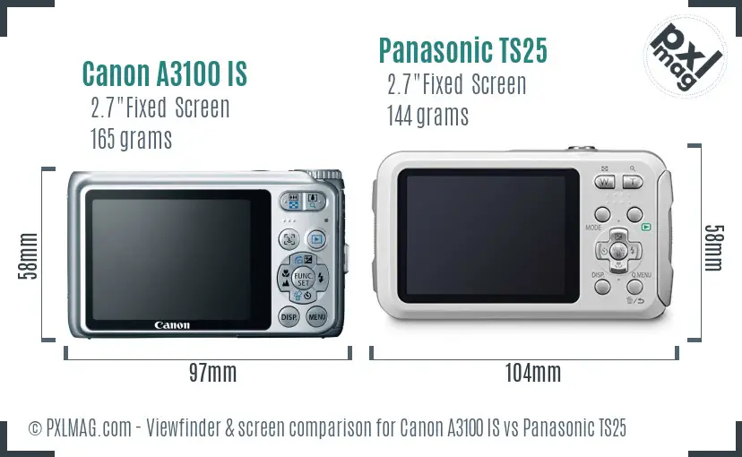 Canon A3100 IS vs Panasonic TS25 Screen and Viewfinder comparison