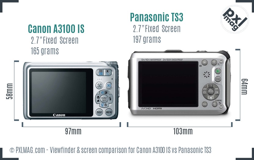 Canon A3100 IS vs Panasonic TS3 Screen and Viewfinder comparison