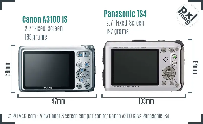 Canon A3100 IS vs Panasonic TS4 Screen and Viewfinder comparison