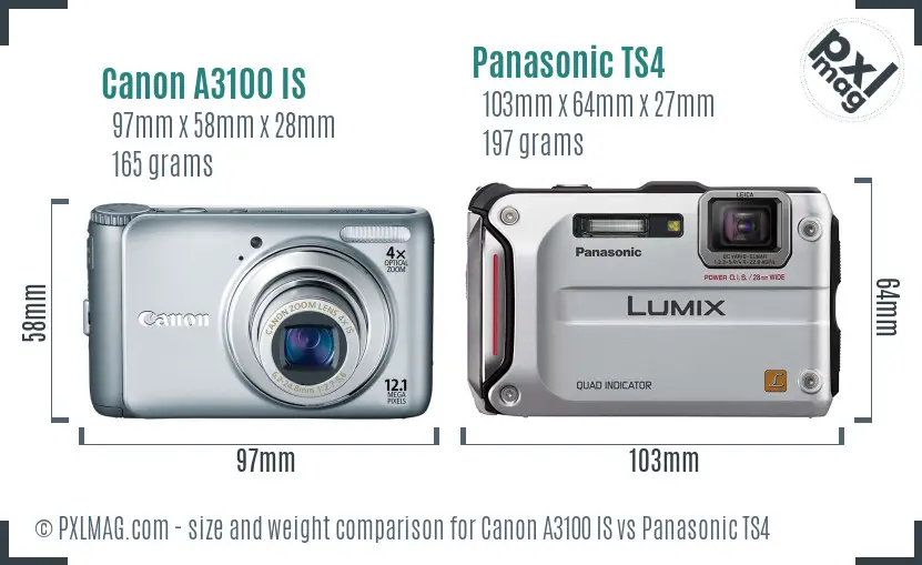 Canon A3100 IS vs Panasonic TS4 size comparison