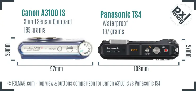 Canon A3100 IS vs Panasonic TS4 top view buttons comparison