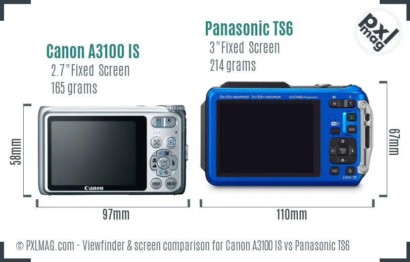 Canon A3100 IS vs Panasonic TS6 Screen and Viewfinder comparison