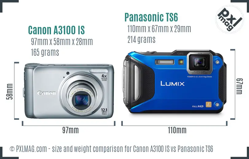 Canon A3100 IS vs Panasonic TS6 size comparison