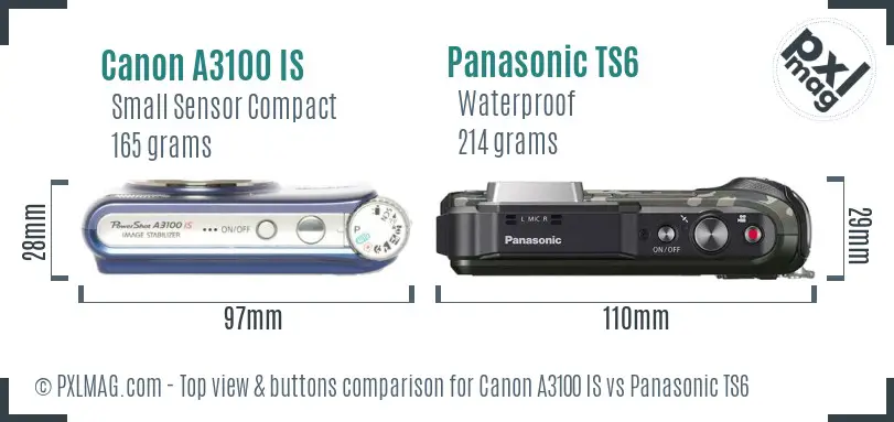 Canon A3100 IS vs Panasonic TS6 top view buttons comparison