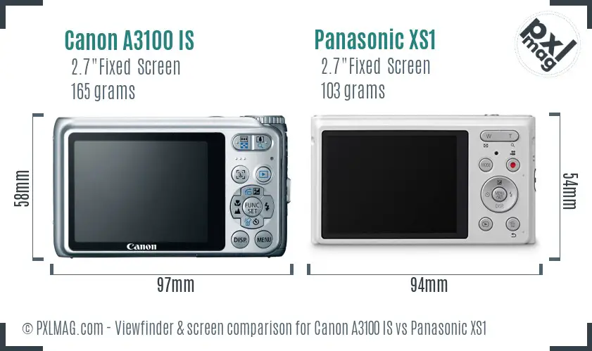 Canon A3100 IS vs Panasonic XS1 Screen and Viewfinder comparison