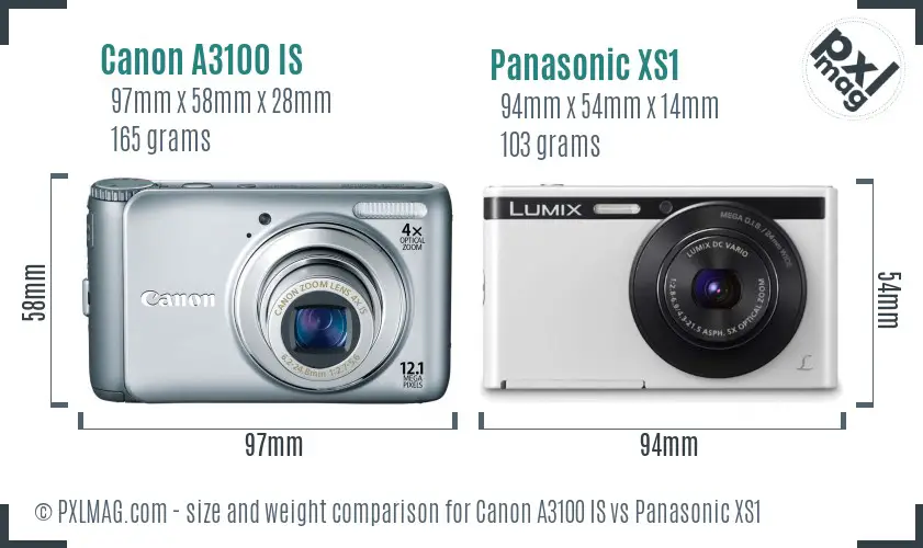 Canon A3100 IS vs Panasonic XS1 size comparison