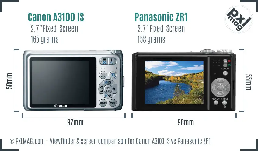 Canon A3100 IS vs Panasonic ZR1 Screen and Viewfinder comparison Canon A3100 IS vs Panasonic ZR1 Screen and Viewfinder comparison