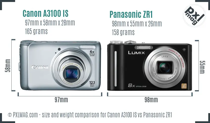 Canon A3100 IS vs Panasonic ZR1 size comparison Canon A3100 IS vs Panasonic ZR1 size comparison