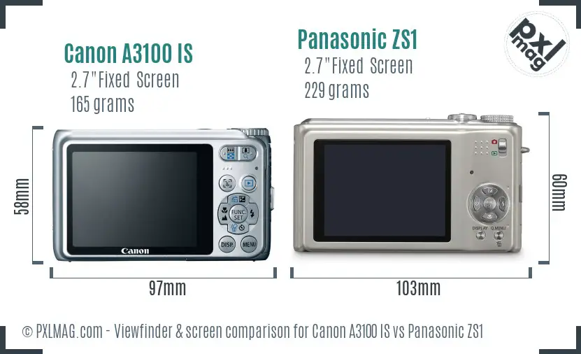 Canon A3100 IS vs Panasonic ZS1 Screen and Viewfinder comparison