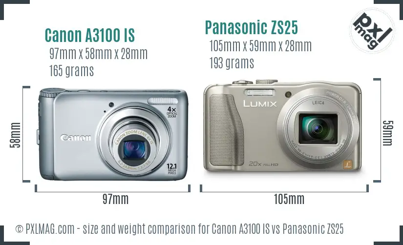 Canon A3100 IS vs Panasonic ZS25 size comparison Canon A3100 IS vs Panasonic ZS25 size comparison