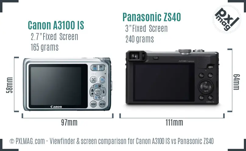 Canon A3100 IS vs Panasonic ZS40 Screen and Viewfinder comparison Canon A3100 IS vs Panasonic ZS40 Screen and Viewfinder comparison