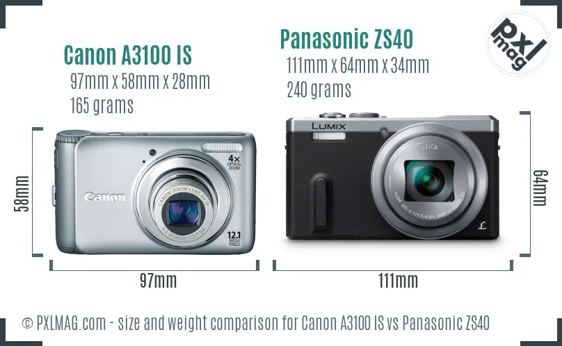 Canon A3100 IS vs Panasonic ZS40 size comparison Canon A3100 IS vs Panasonic ZS40 size comparison