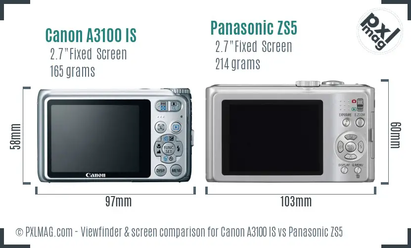 Canon A3100 IS vs Panasonic ZS5 Screen and Viewfinder comparison Canon A3100 IS vs Panasonic ZS5 Screen and Viewfinder comparison