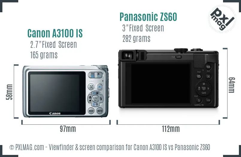 Canon A3100 IS vs Panasonic ZS60 Screen and Viewfinder comparison Canon A3100 IS vs Panasonic ZS60 Screen and Viewfinder comparison