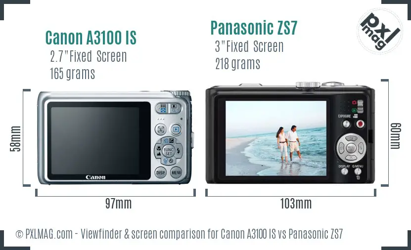 Canon A3100 IS vs Panasonic ZS7 Screen and Viewfinder comparison