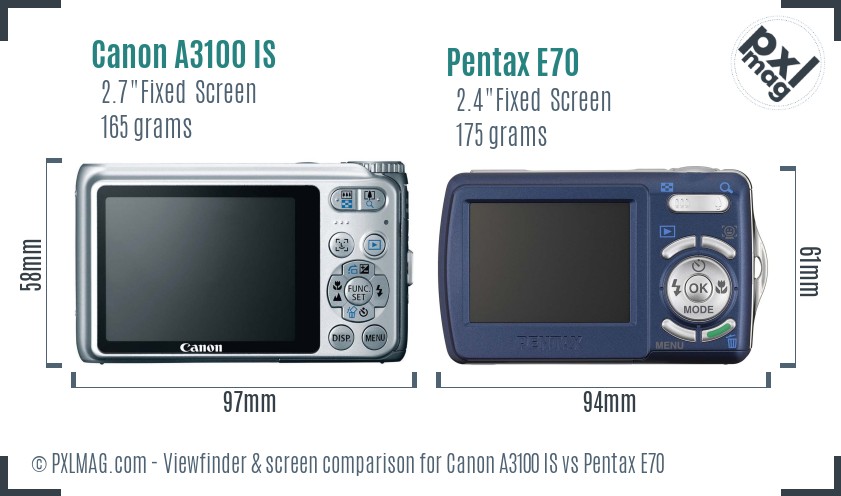 Canon A3100 IS vs Pentax E70 Screen and Viewfinder comparison