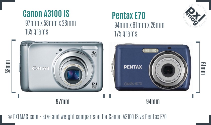 Canon A3100 IS vs Pentax E70 size comparison Canon A3100 IS vs Pentax E70 size comparison