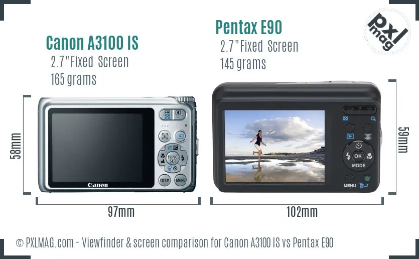 Canon A3100 IS vs Pentax E90 Screen and Viewfinder comparison