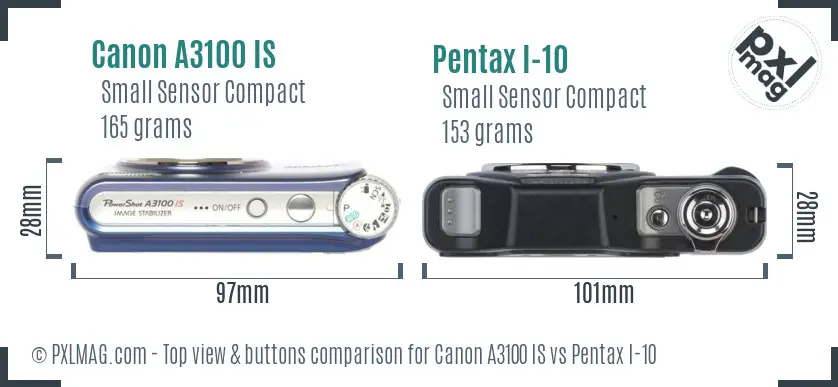 Canon A3100 IS vs Pentax I-10 top view buttons comparison