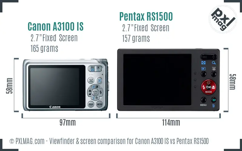 Canon A3100 IS vs Pentax RS1500 Screen and Viewfinder comparison