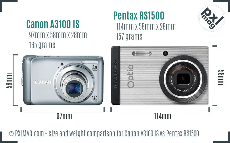 Canon A3100 IS vs Pentax RS1500 size comparison