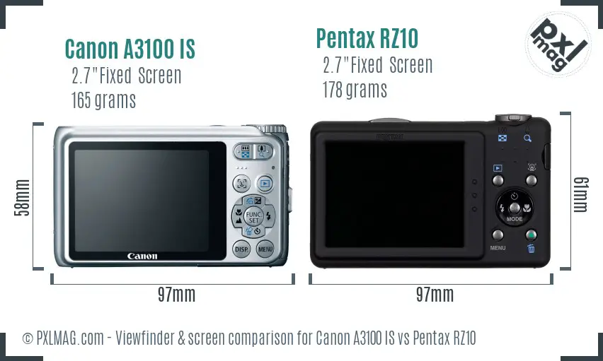 Canon A3100 IS vs Pentax RZ10 Screen and Viewfinder comparison Canon A3100 IS vs Pentax RZ10 Screen and Viewfinder comparison