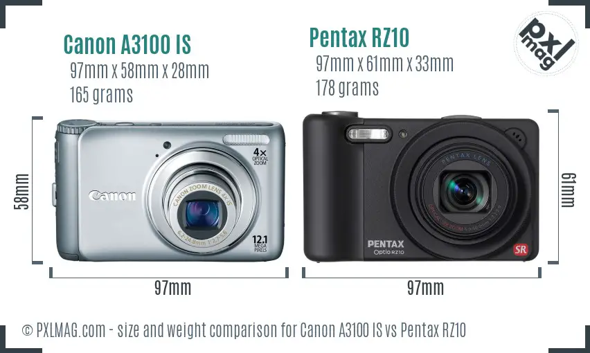 Canon A3100 IS vs Pentax RZ10 size comparison Canon A3100 IS vs Pentax RZ10 size comparison
