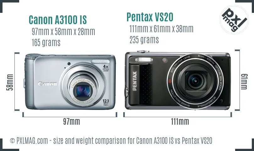 Canon A3100 IS vs Pentax VS20 size comparison