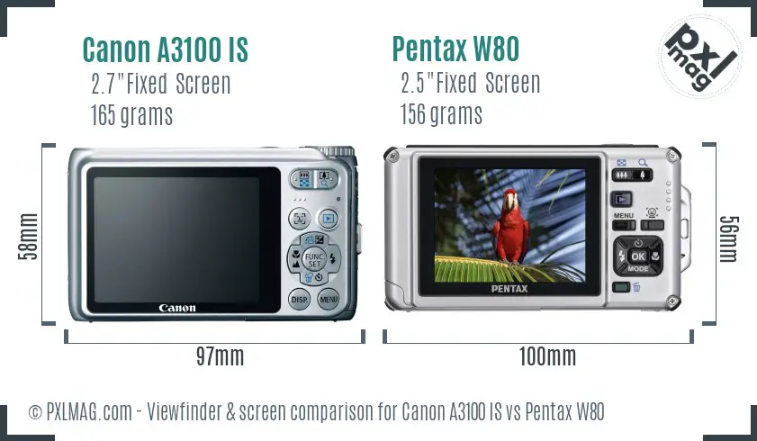 Canon A3100 IS vs Pentax W80 Screen and Viewfinder comparison