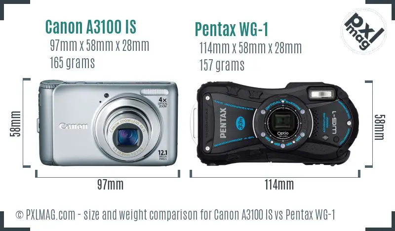Canon A3100 IS vs Pentax WG-1 size comparison Canon A3100 IS vs Pentax WG-1 size comparison