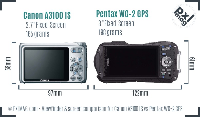 Canon A3100 IS vs Pentax WG-2 GPS Screen and Viewfinder comparison