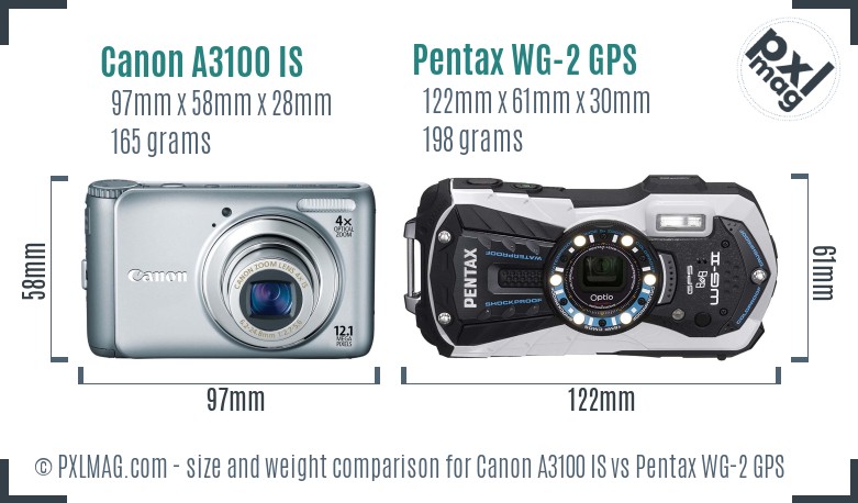 Canon A3100 IS vs Pentax WG-2 GPS size comparison