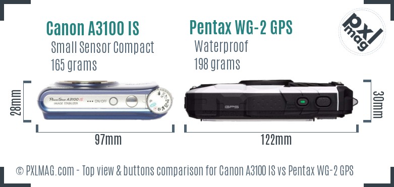 Canon A3100 IS vs Pentax WG-2 GPS top view buttons comparison