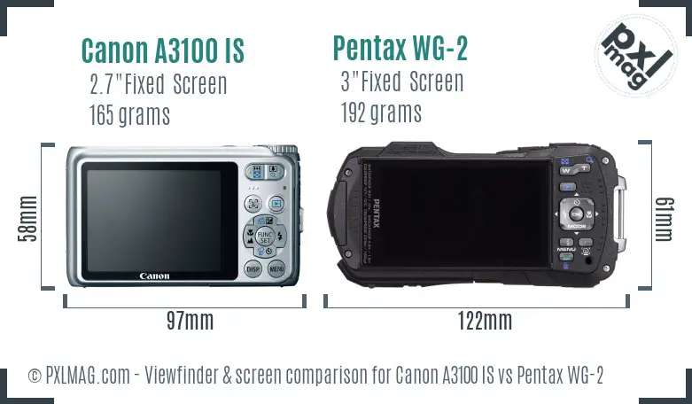 Canon A3100 IS vs Pentax WG-2 Screen and Viewfinder comparison
