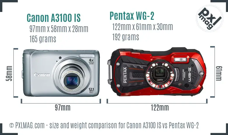 Canon A3100 IS vs Pentax WG-2 size comparison